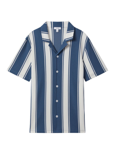 Reiss Men's Alton Striped Plissé Camp Shirt In Air Force Blue White