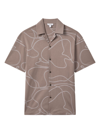 Reiss Menton Swirl Embroidery Short Sleeve Button Front Camp Shirt In Taupe