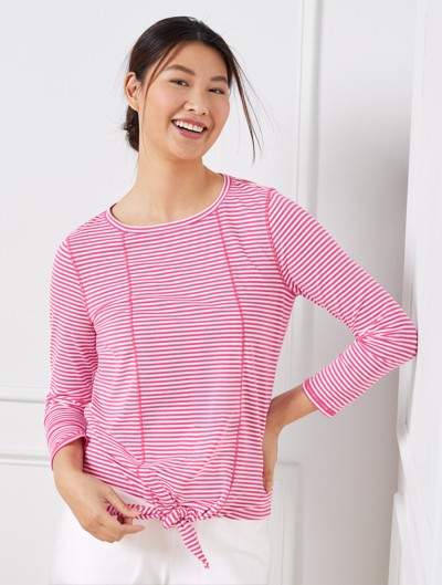 Talbots Supersoft Jersey Tie Front T-shirt - Dash Stripe - Pink Cerise/white - Large  In Pink Cerise,white