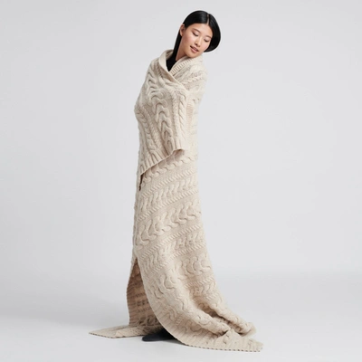 Naadam Luxe Cable Knit Wool Blanket In Oatmeal