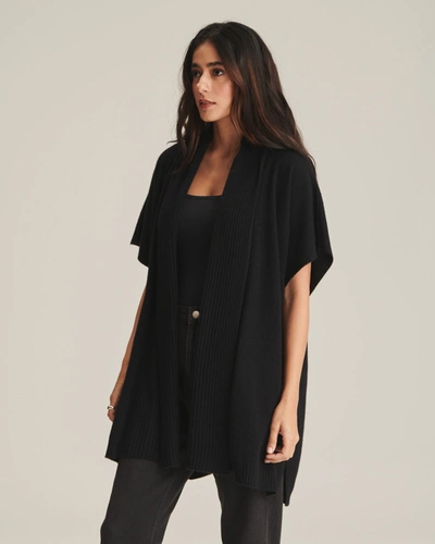 Naadam Soft By  100% Cashmere Ribbed Collar Open Front Poncho In Black
