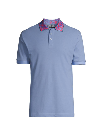 Versace Jeans Couture Men's Polo Shirt With Animalier Collar In Bonnie Light Blue