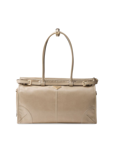 Prada Women's Large Leather Handbag In Beige
