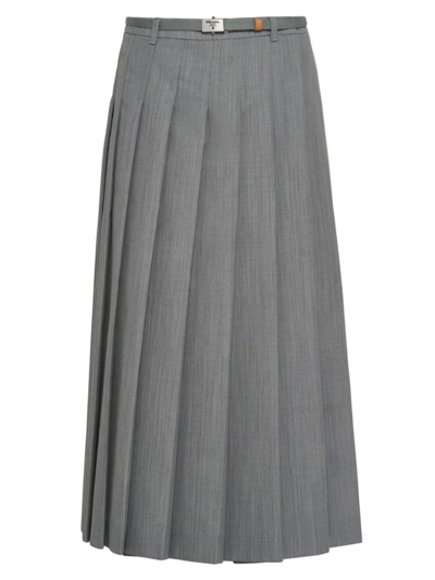 Prada Pleated Wool Midi Skirt In Grey