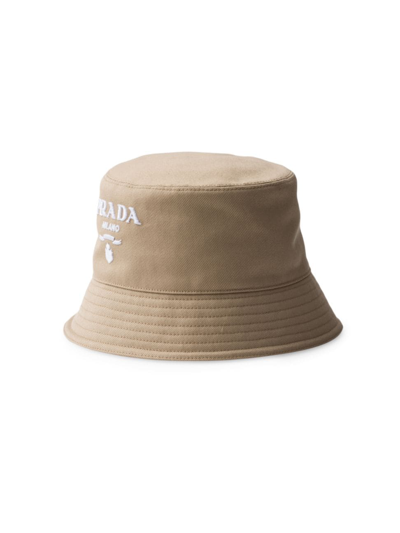 Prada Logo-embroidered Drill Bucket Hat In Beige Khaki