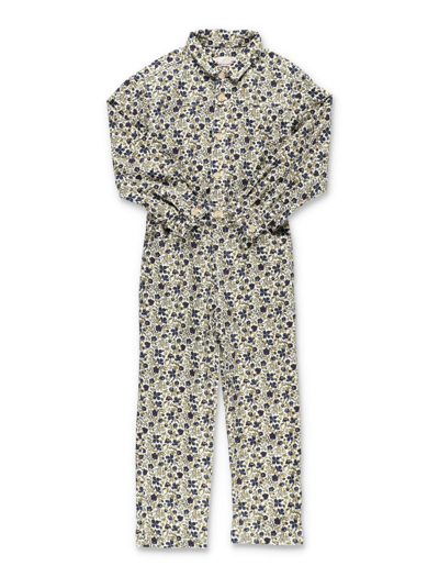 Bonpoint Kids' Floral-print Straight-leg Corduroy Jumpsuit In Beige