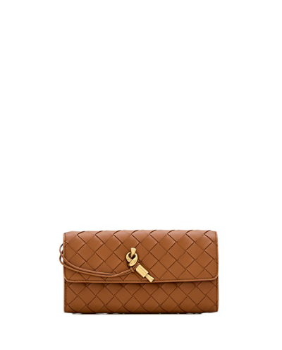 Bottega Veneta Andiamo Embellished Intrecciato Leather Wallet In Brown
