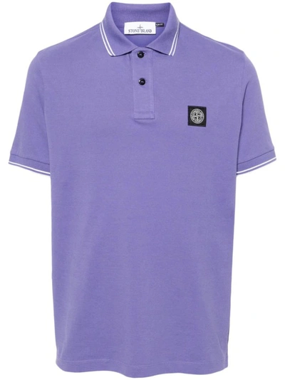 Stone Island Compass-motif Cotton Polo Shirt In Purple