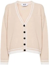 MSGM BEIGE EMBROIDERED-LOGO CARDIGAN