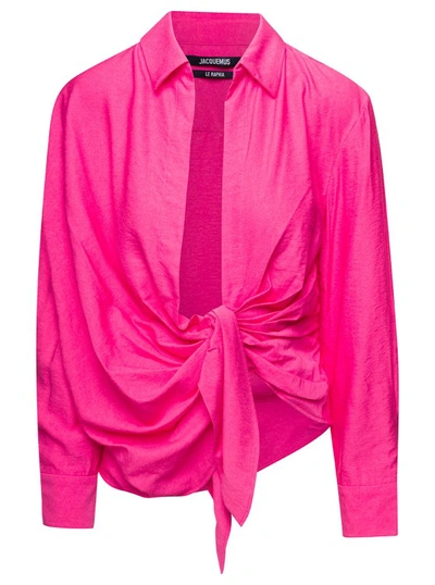 Jacquemus La Chemise Bahia' Fuchsia Draped Shirt In Pink