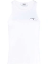 MSGM WHITE EMBROIDERED-LOGO RIBBED TANK TOP