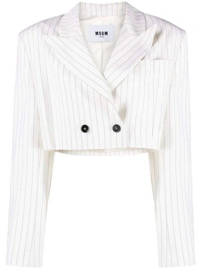 Msgm Pinstripe-pattern Cropped Blazer In White