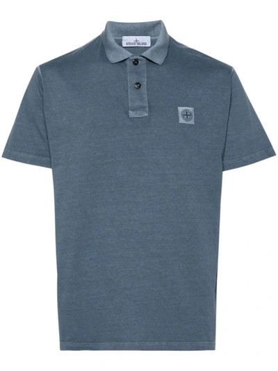 Stone Island Compass-appliqué Polo Shirt In Blue