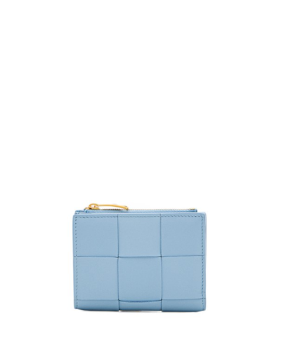Bottega Veneta Small Bi-fold Leather Wallet In Sky Blue