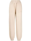 MSGM BEIGE EMBROIDERED-LOGO KNITTED TRACK PANTS
