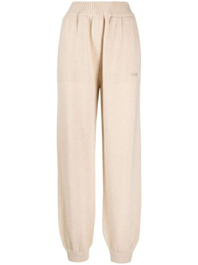 Msgm Embroidered-logo Knitted Track Pants In Neutrals