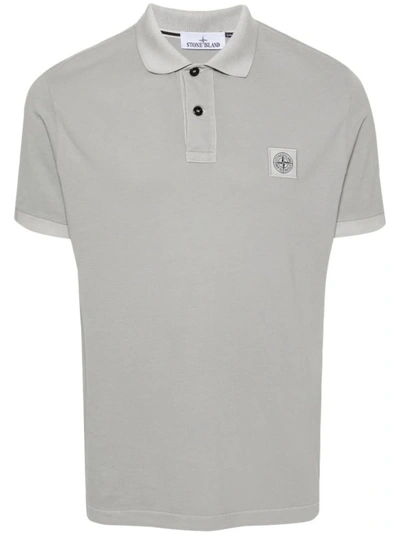 Stone Island Compass-appliqué Polo Shirt In Grey