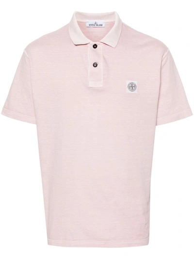 Stone Island Compass-motif Cotton Polo Shirt In Pink