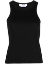 Msgm Embroidered-logo Ribbed Tank Top In Black