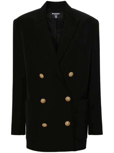 Balmain Double-breasted Virgin-wool Blazer In Black