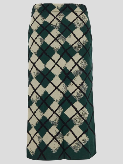 Burberry 菱形嵌花针织中长半身裙 In Green