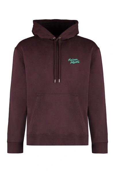 Maison Kitsuné Logo-embroidered Cotton Hoodie In Brown