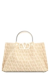 Valentino Vlogo Woven Raffia Tote Bag In Ecru
