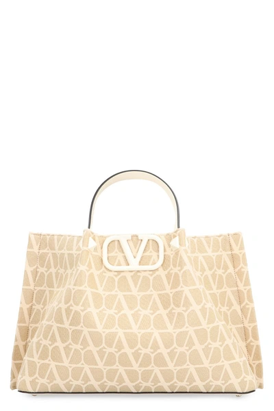 Valentino Garavani Medium Toile Iconographe Raffia Tote Bag In Neutrals