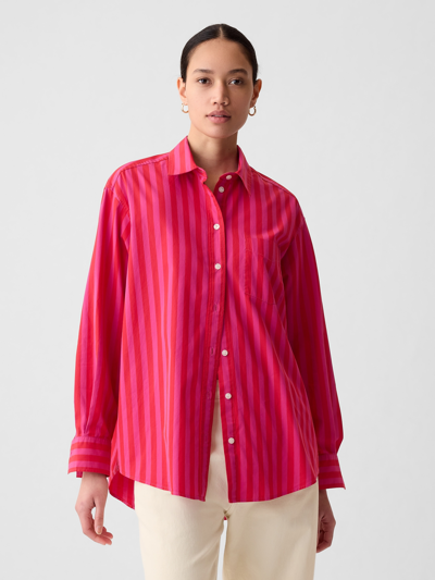 Gap Organic Cotton Big Shirt In Pink & Red Stripe