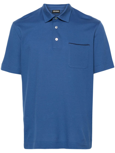 Zegna Cotton Piqué Polo Shirt In Blue