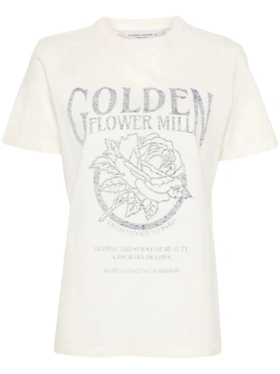 Golden Goose Distressed Logo-print Cotton T-shirt In White