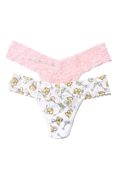 Hanky Panky 2-pack Lace Thongs In Forever Gold/ Bliss Pink