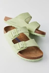 Birkenstock Arizona Suede Soft Footbed Sandals In Faded Lime