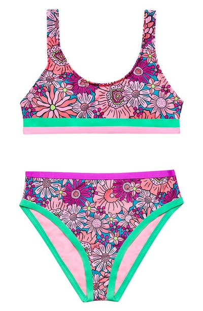 Beach Lingo Kids' Good Vibes Two-piece Swimsuit In Burgundy Multi