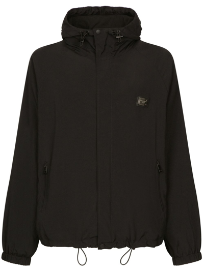 Dolce & Gabbana Drawstring Hooded Jacket In Black