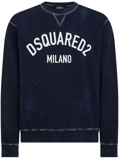 Dsquared2 Logo-print Distressed Sweatshirt In Blue