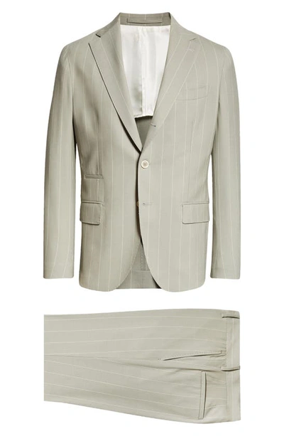 Eleventy Double-breasted Pinstripe Suit In Military Green