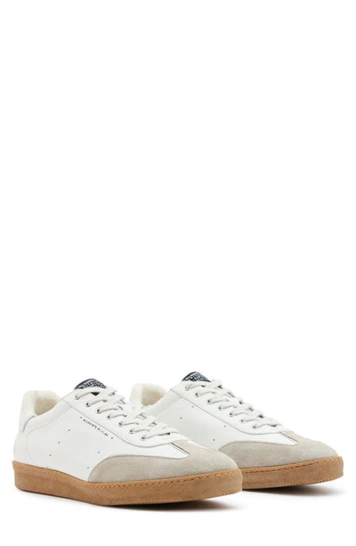 Allsaints Leo Low Top Leather Trainers In White/sand