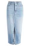 Good American Slit Front Denim Midi Skirt In Blue