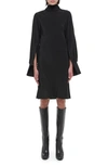 Helmut Lang Scarf Neck Long Sleeve Silk Dress In Black