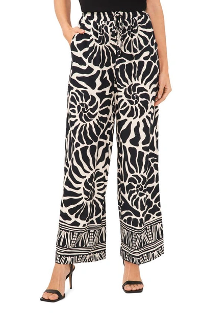 Halogen Print Tie Waist Wide Leg Pants In Rich Black Print