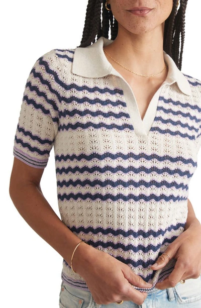 Marine Layer Spencer Pointelle Stitch Short Sleeve Polo Sweater In Cool Wave