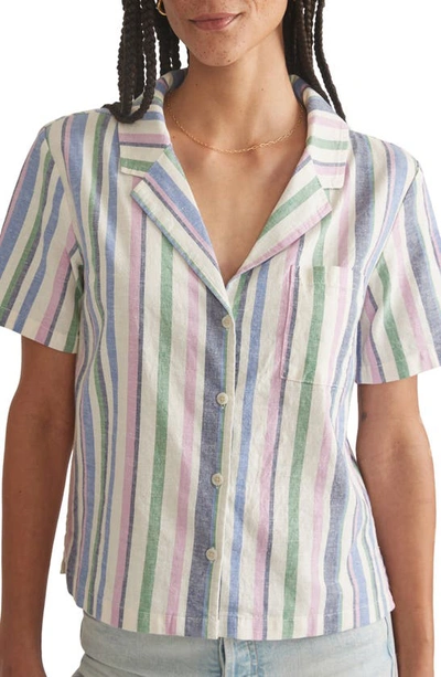 Marine Layer Lucy Resort Short Sleeve Hemp Blend Button-up Camp Shirt In Cool Stripe
