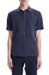 Theory Irving Short Sleeve Lyocell Button-up Shirt In Black