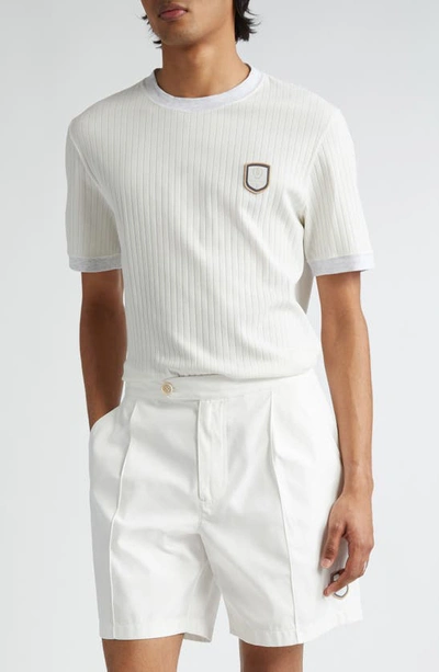 Brunello Cucinelli Tennis-patch Ribbed Cotton-blend T-shirt In Cvl41 Off White/ Perla/ Bianco