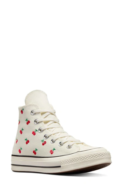Converse Chuck 70 Hi Sneakers With Cherry Embroidery In Cream-white In Egret Black Red