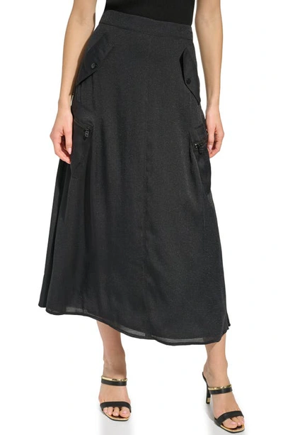 Dkny Organza Cargo Midi Skirt In Black