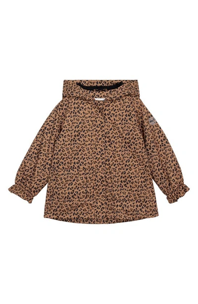 Miles The Label Kids' Leopard Print Hooded Windbreaker Jacket In Camel