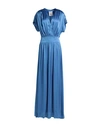 SEMICOUTURE SEMICOUTURE WOMAN MAXI DRESS SLATE BLUE SIZE 8 ACETATE, SILK