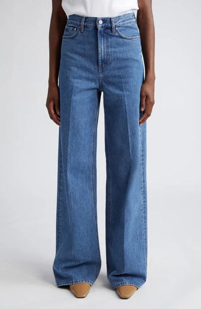 Totême Wide Leg Organic Cotton Jeans In Vibrant Blue